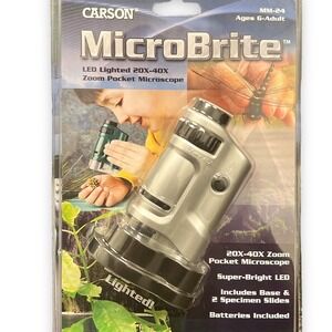 Carson MicroBrite MM-24 20x-40x LED Pocket Microscope for Kids Science